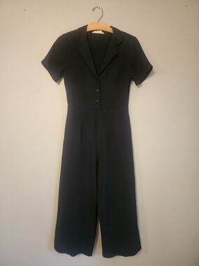 Tailored Short-Sleeve Black Jumpsuit